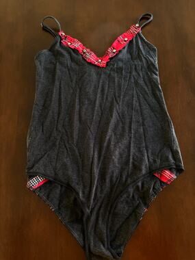 Victoria's Secret Lingerie Jingle Bell Teddy Ruffle Gray Red Bodysuit Medium